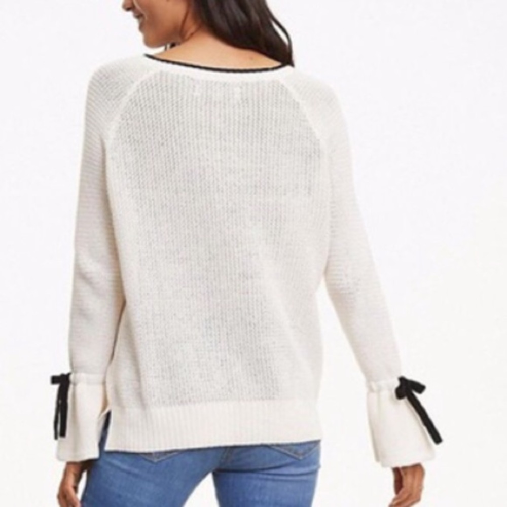 LOFT Ivory Sweater with Black Bow Details